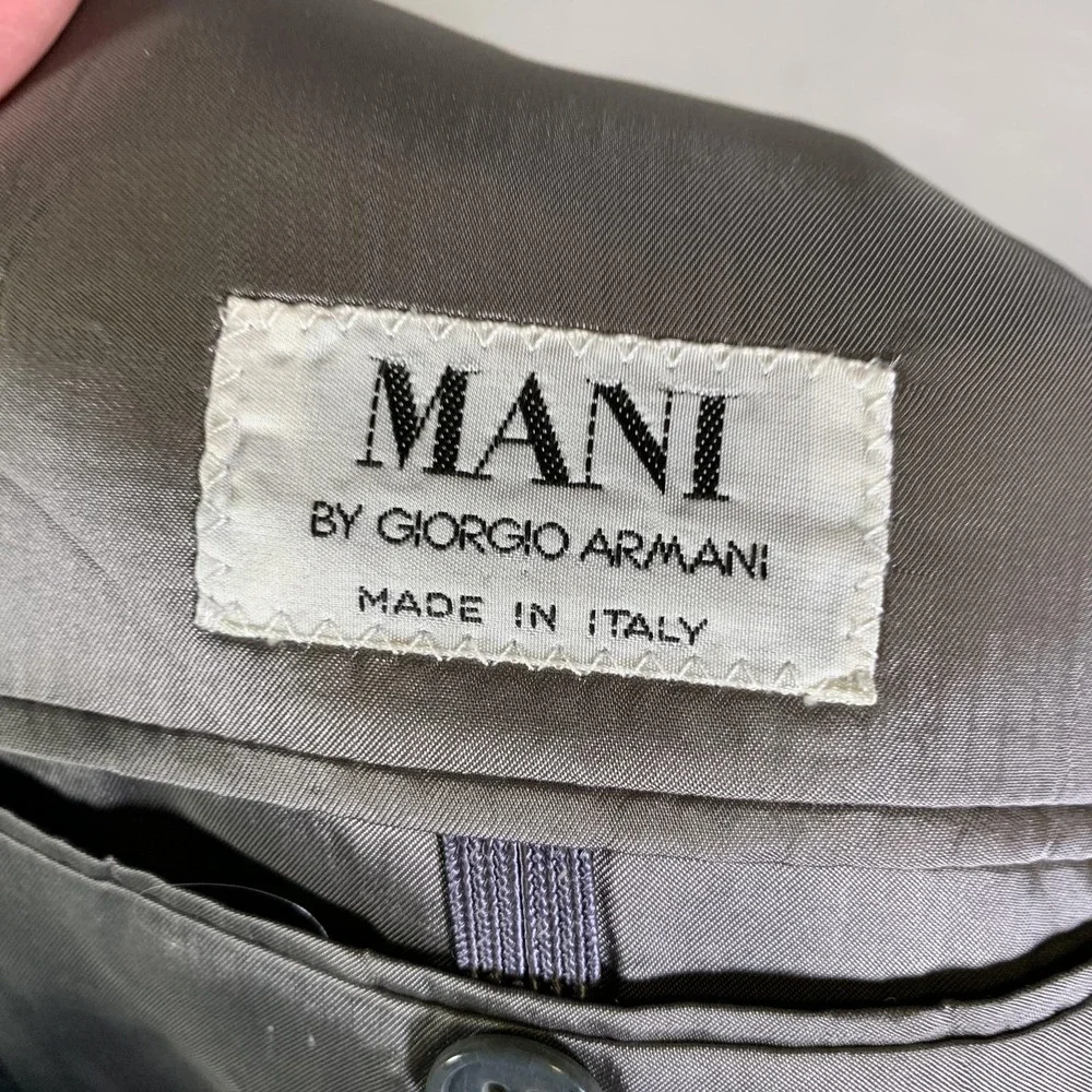 Vintage Mani Giorgio Armani Suit Jacket 40R Gray Wool Double Breasted Saks FLAWS